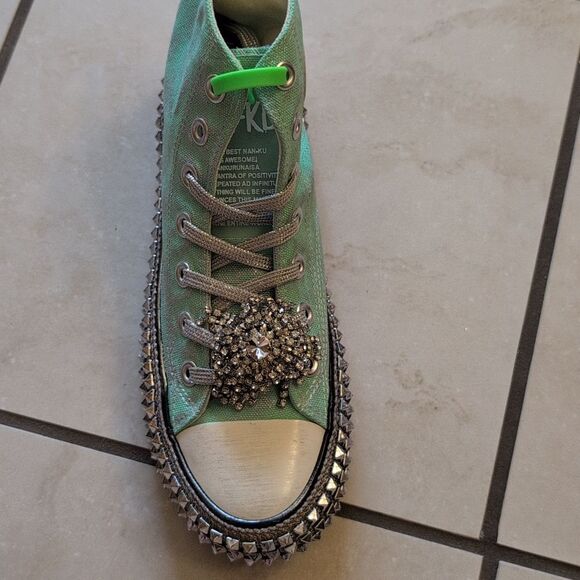 NEW Nan-Ku Free People High Top Sneaker Rhinestone Studded Mint Size 8-8.5 - Picture 7 of 15